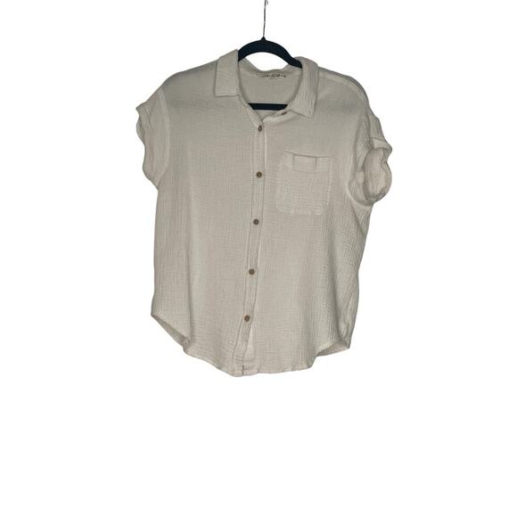 Vanilla Star WhiteTextured Gauze Button-Down Shirt Women’s Size M - Picture 1 of 4